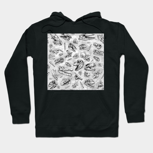 Dinosaur skull sketch tiled pattern white Hoodie by CassWArt